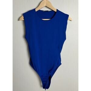 Zara Blue Bodysuit Sleeveless Crew Neck Stretch Tank Leotard Size Medium Women’s